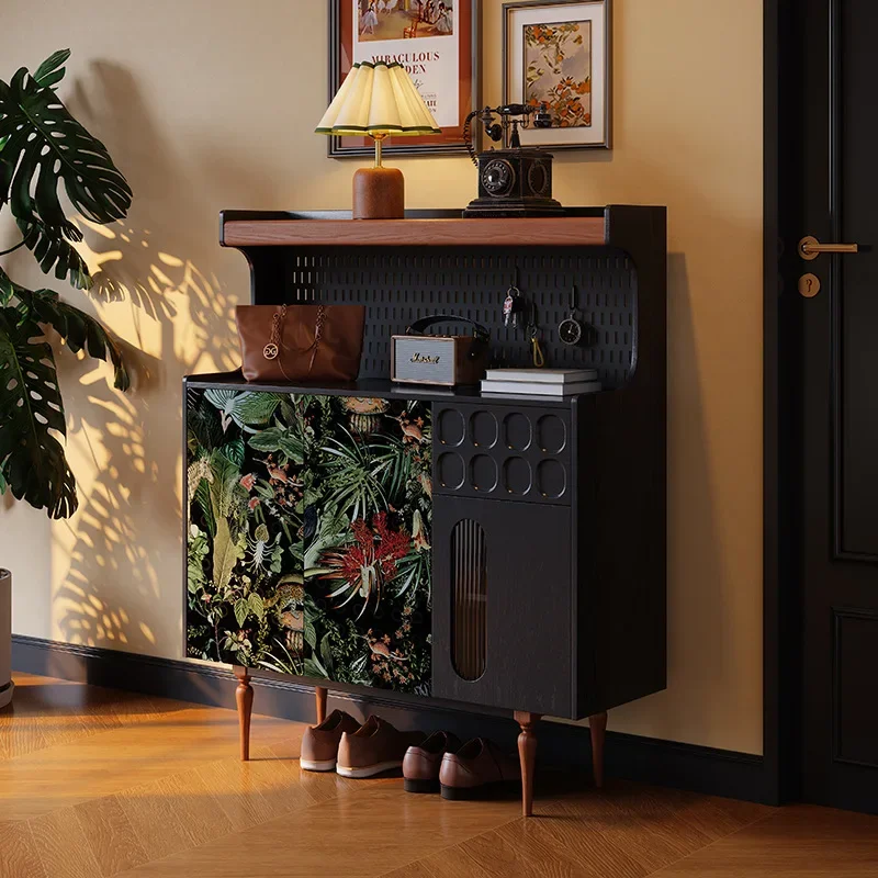 OGMSolid Wood Shoe Cabinet French Retro Entrance Aisle Shoe Cabinet