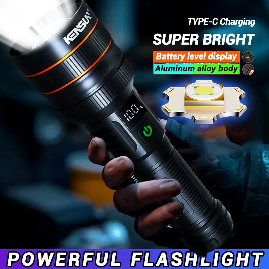High Power Tactical Torch Most Powerful LED Flashlight Long Shot Zoomable Lantern For Camping Outdoor Built-in 26650 Battery