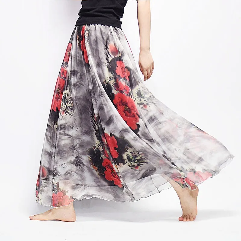 

Юбка шифоновая женская с цветочным принтом, Модная элегантная длинная Повседневная пляжная Праздничная в стиле бохо, с эластичной завышенной талией, лето 2023