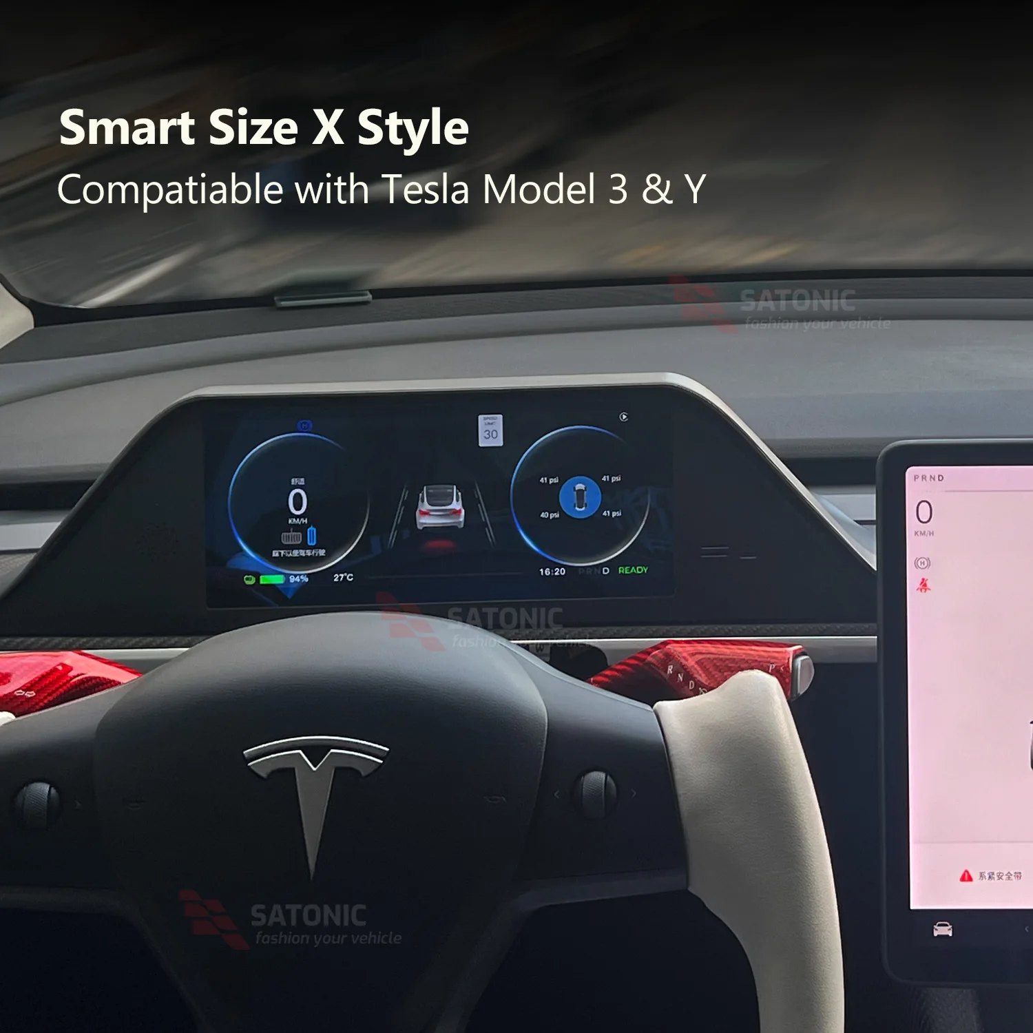 SATONIC-Pantalla de salpicadero de 8,9 pulgadas para Tesla, Modelo 3 Y Highland 3, compatible con Carplay inalámbrico, Android, botones rápidos