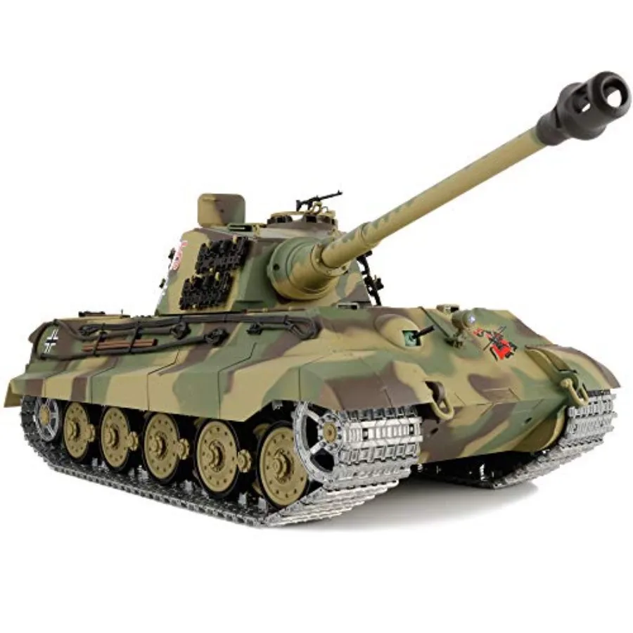 

1/16 2.4GHz Remote Control German King Tiger Henschel Tank Model with 360-Degree Rotating Turret Steel Gearbox 3800mAh Battery