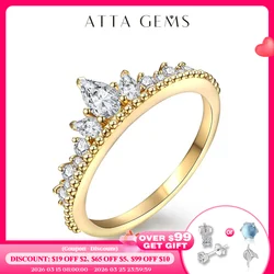 ATTAGEMS Pear Cut 5*3mm Real 925 Sterling Silver Yellow Gold Plated Moissanite Ring for Women Pass the Diaomnd Engagement Party