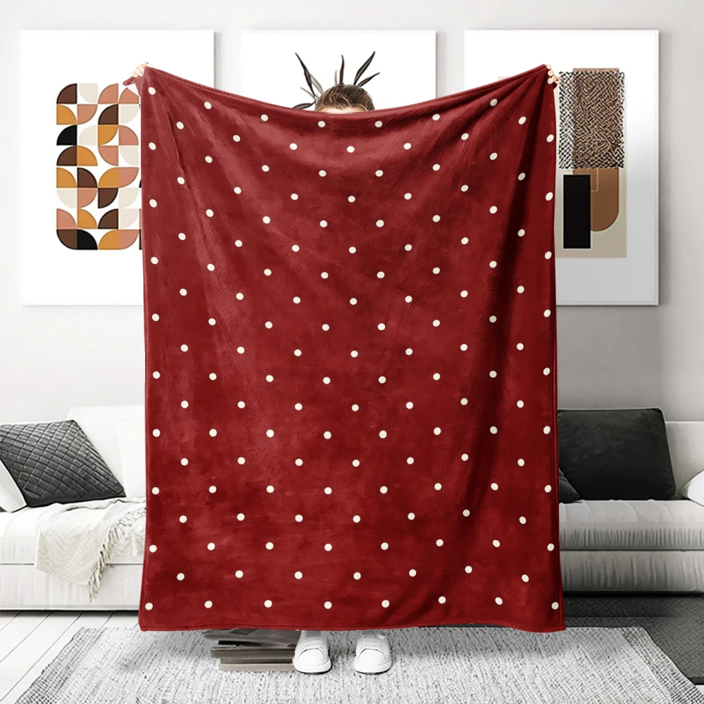 Burgundy White Polka Dots Cute Flannel Fleece Throw Blanket Soft Plush Bed Couch Cover Perfect Gift for Women Girls Kids