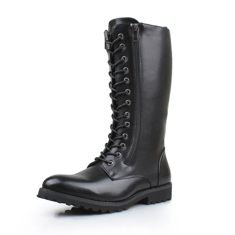 

men's fashion high motorcycle boots black stylish lace-up original leather shoes cowboy long boot brand designer knight botas