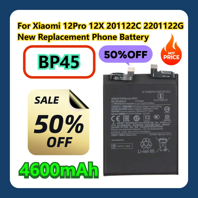 

For Xiaomi 12Pro 12X 201122C 2201122G New Replacement 4600mAh Phone Battery BP45 2pcs