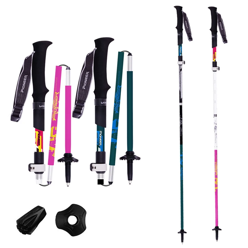 

Pioneer Foldable 3-Sections Trekking Poles Walking Sticks Alpenstock Telescopic 7075 Aluminum Altralight Adjustable