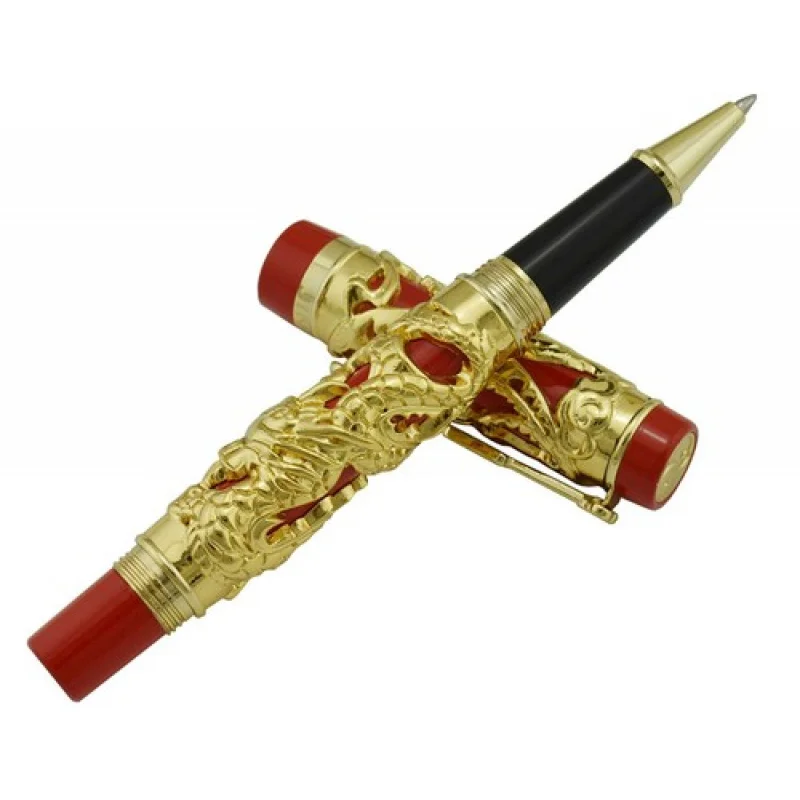 A+ Jinhao Dragon Phoenix Vintage Rollerball Pen, Luxury Carving Pen, Golden  Red
