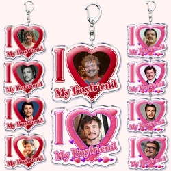 Hot Pedro Pascal I Love My Boyfriend Heart Keychain for Women Accessories Key Chain Ring Keychains Jewelry Fans Gifts