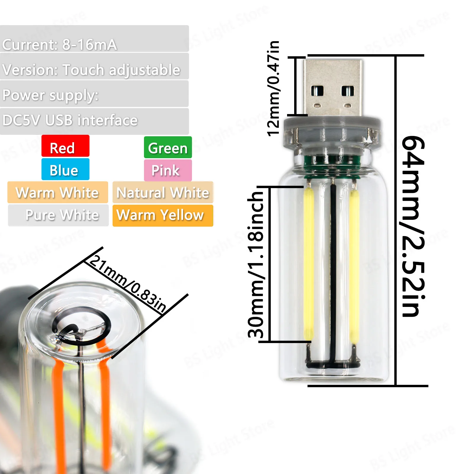 Imagem -05 - Lâmpada Led 5v Inteligente ic Retro Edison Escurecimento Fonte de Luz Usb Interface de Energia Móvel Luz Noturna Banco de Potência Portátil