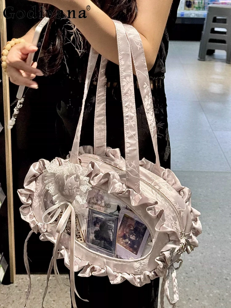

Original Japanese Student Pain Bag 2026 New Kawaii Girl's Satin Sweet Sweet Elegant Lolita Shoulder Crossbody Bag Handbag Women