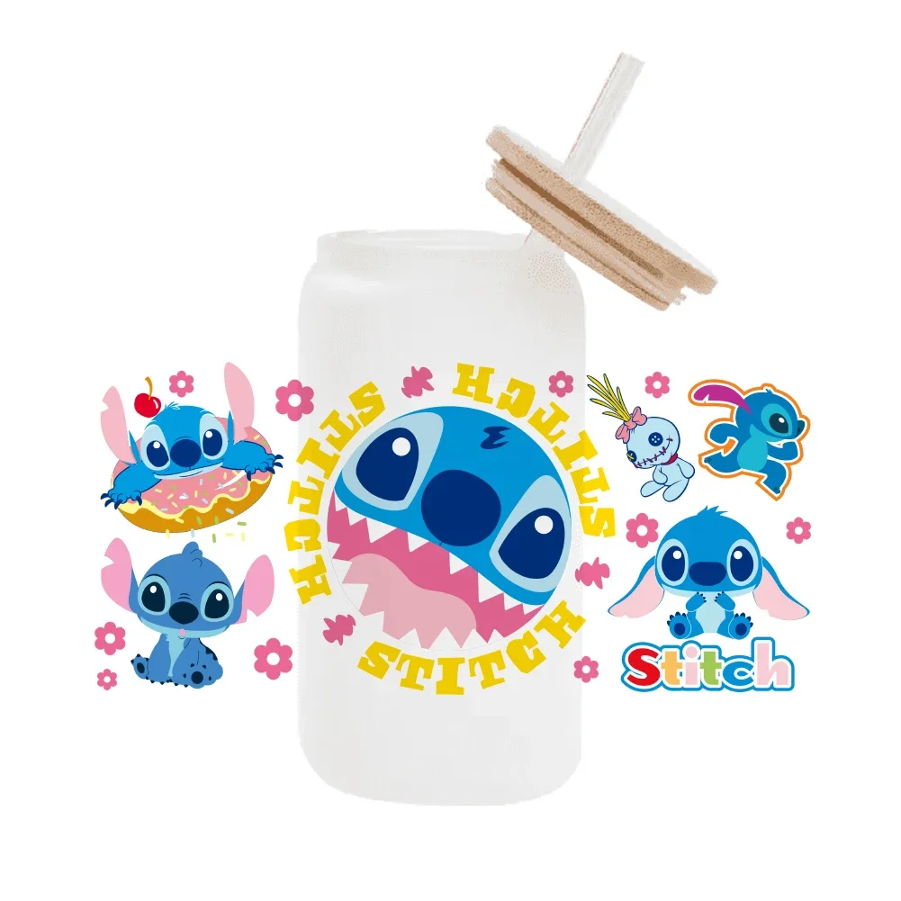 Disney Cartoon Stich für Libbey 16oz Dose Glas 3d wasserdicht UV Dtf Kaffee kann Libbey Glas Wrap einwickeln