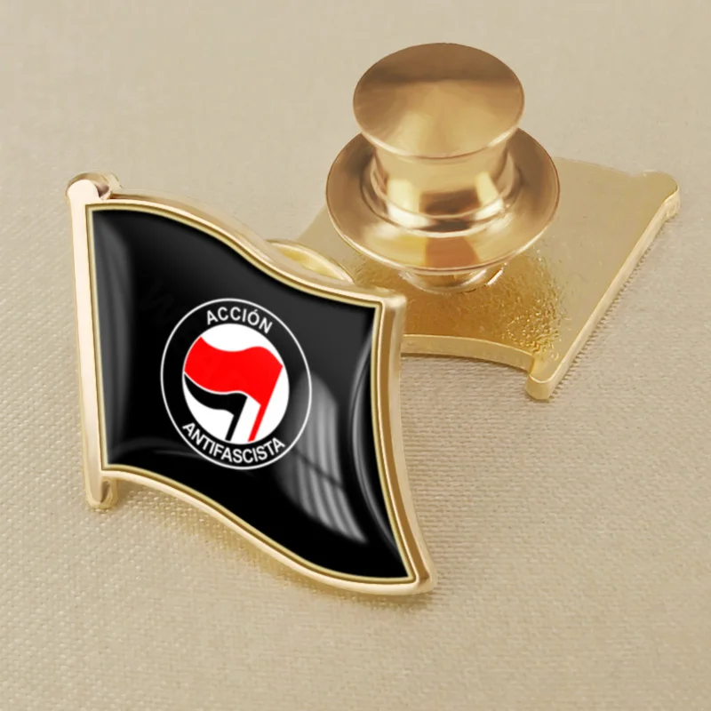 Accion Antifascista Flag Brooch Badges Lapel Pins