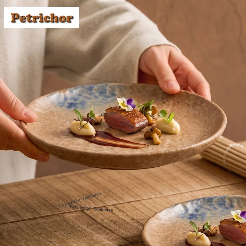 HOYIHM Reactive Glaze Hammered Pattern Serving Plate Rice Plate Sharing Plate Dish Ramen Sushi Tray Japanese Cuisine Tableware