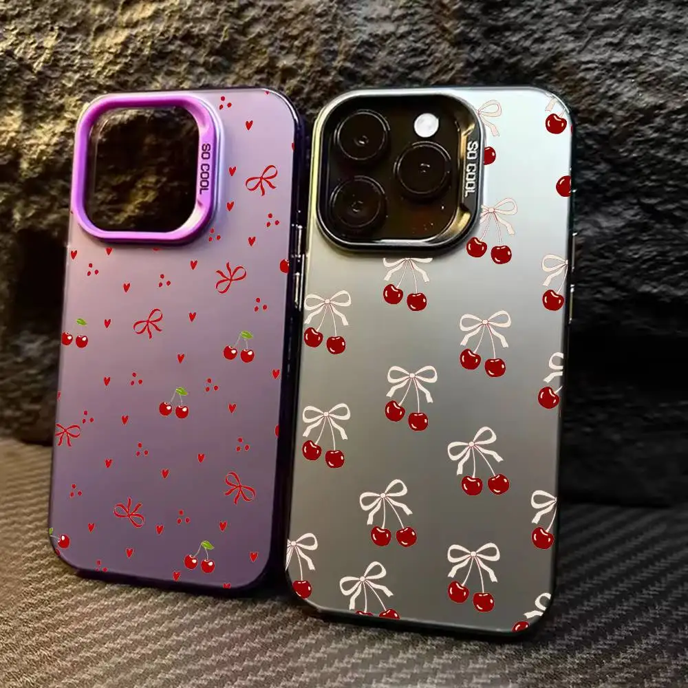

Red Bow Cherry Phone Case Color Silver Shell For IPhone 17 16 15 14 13 12 11 Pro Max Plus
