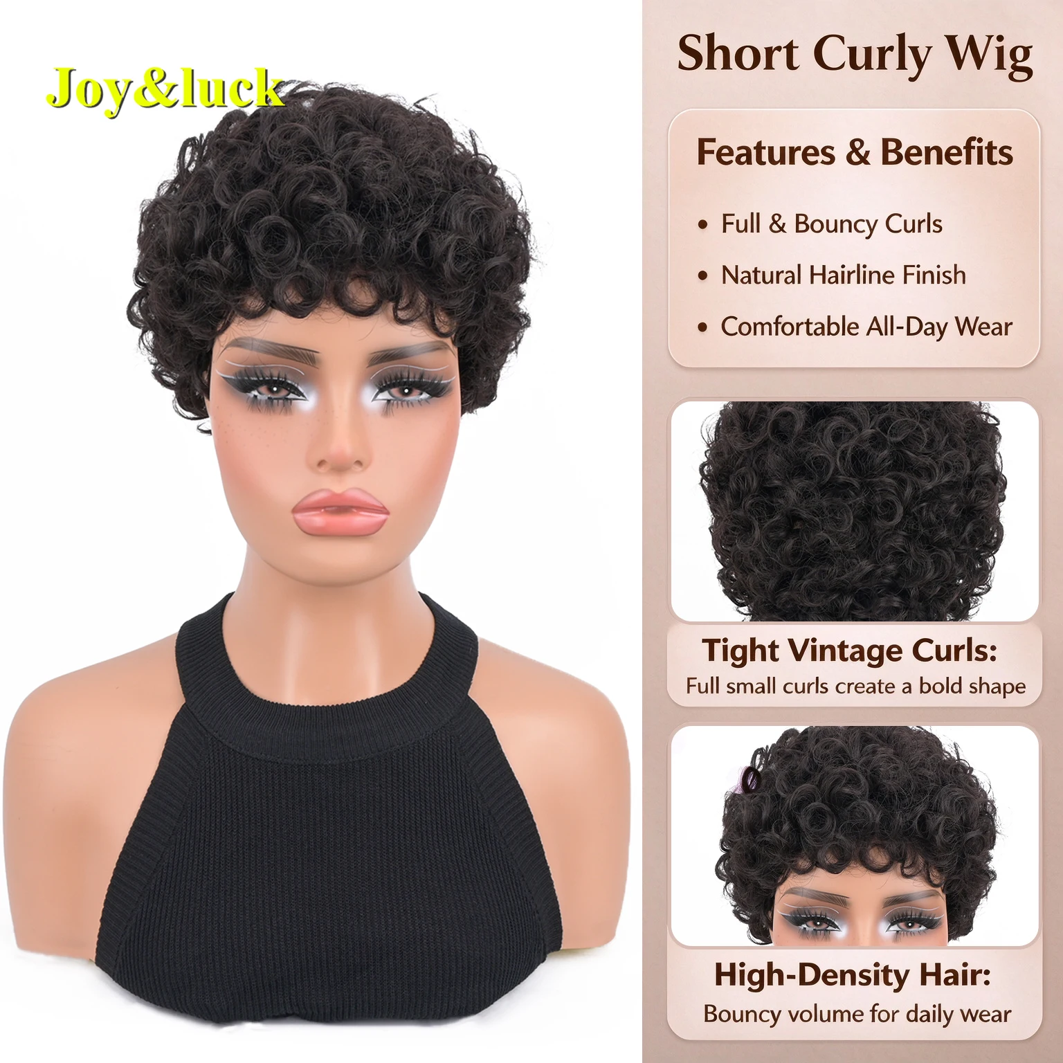 Short Curly Wig Synthetic Tight Corkscrew Curls Full Head Wig Voluminous Spring Curl Natural Lightweight Wig Daily Party Use