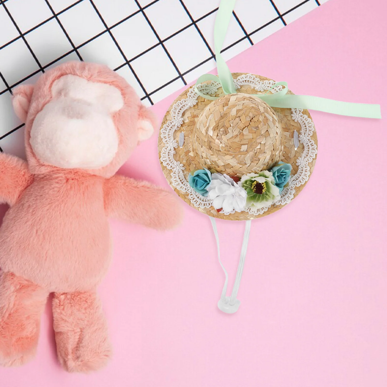 미니 밀짚모 작은 솜브레로 리본 꽃 장식 보헤미안 여름 스타일 작은 밀짚모 DIY 공예 미니어처 인형집 장식