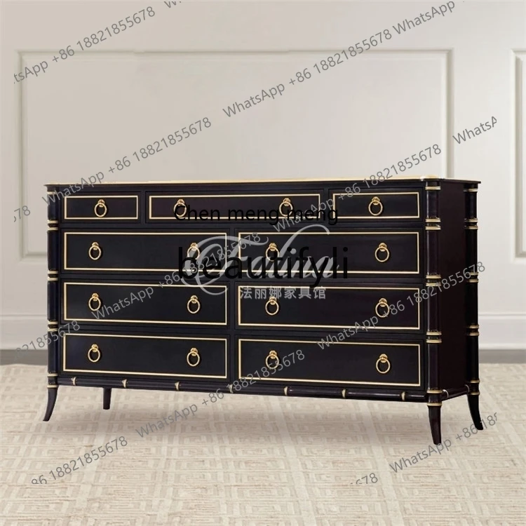 American light luxury chest, black gold-painted chest, secret cabinet, bedroom solid wood drawer cabinet customization  R