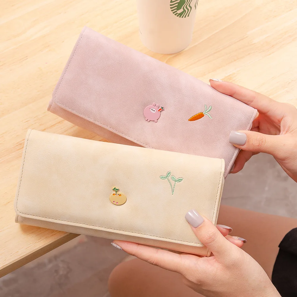 

Cute Embroidery Wallet for Women Girls Student Small Foldable Square Purse with Zipper Pocket Simple Fashion Card Holder