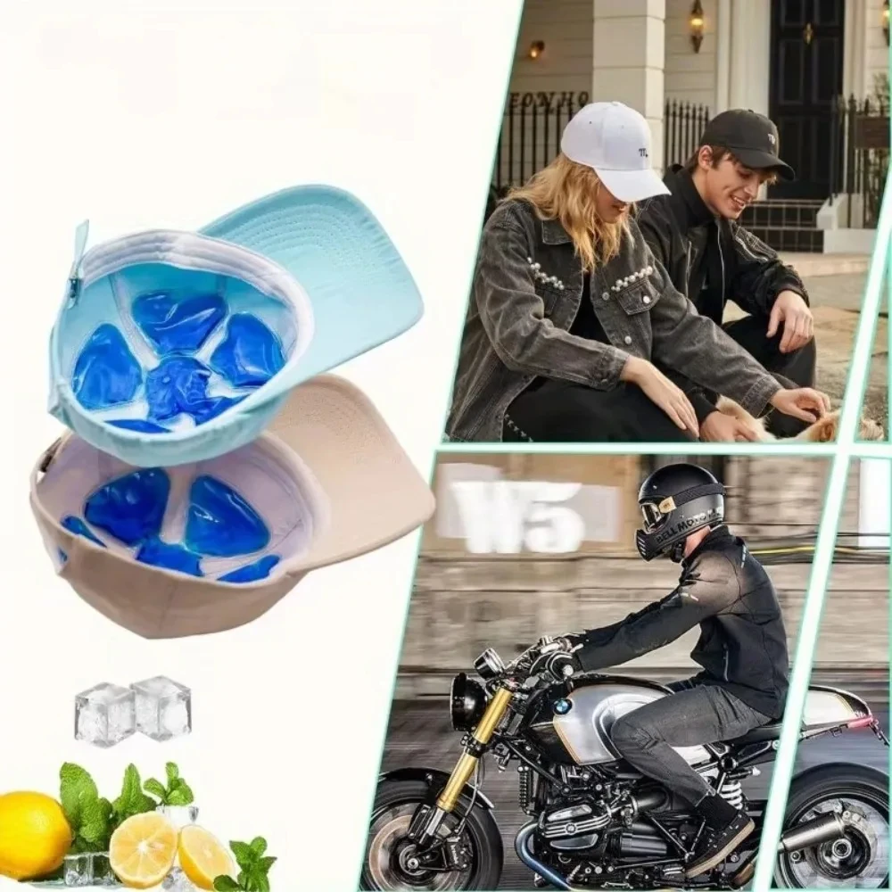 Pacote de gelo em gel de PVC azul - Almofada de resfriamento ajustável para capacetes e chapéus |   Acessório exterior portátil de viagem de compressa fria reutilizável