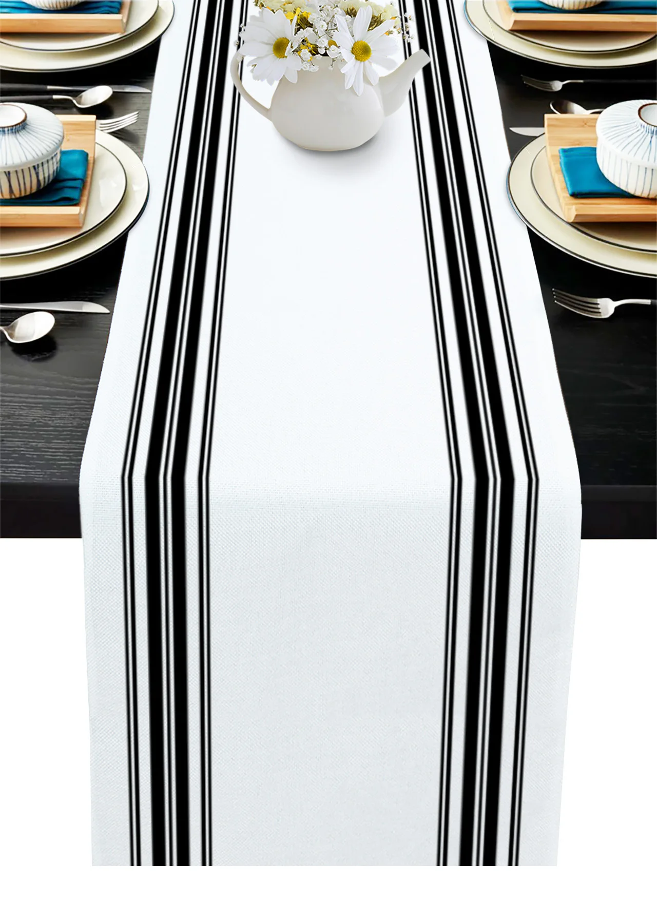 

Farmhouse Stripes Black White Linen Table Runners Kitchen Table Decoration Dining Table Runner Wedding Party Supplies