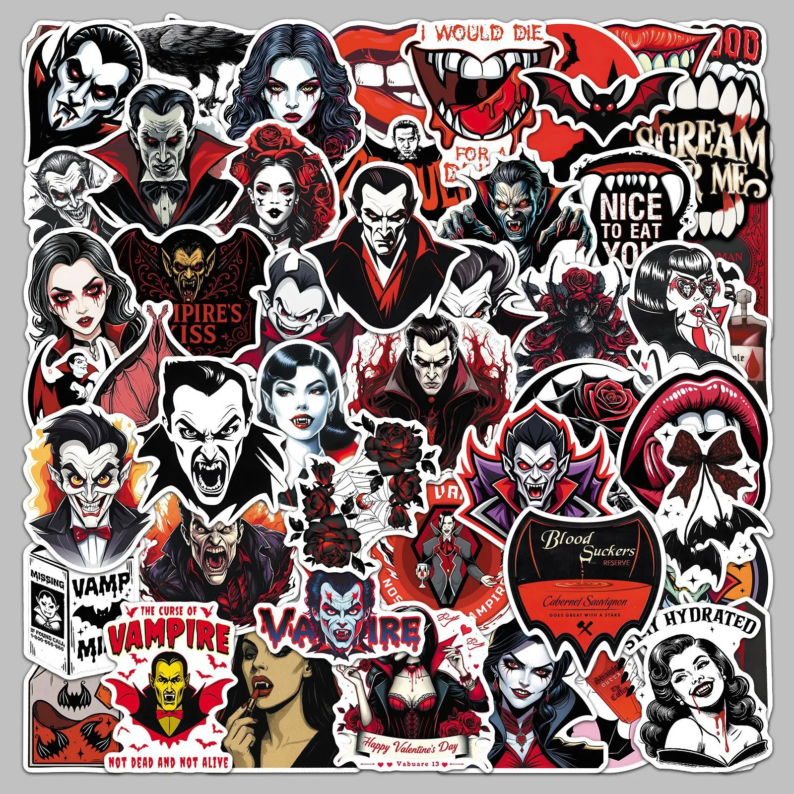 

50PCS Vampire Stickers Gothic Dracula Vampire Decals Aesthetic Dark Fantasy DIY Decorative iPad Waterproof Stickers Kids Toy
