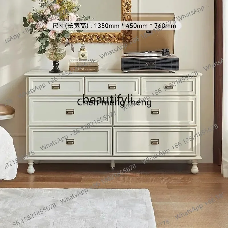 LHY26 ss new French cream seven-chest cabinet solid wood locker next to sofa bedroom living room storage wall stand cabinet