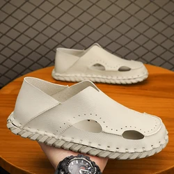 Casual Leather Summer men Sandals slip on Breathable Men Shoes Fashion Outdoor Antiskid Man Beach Flats Shoes men footwear