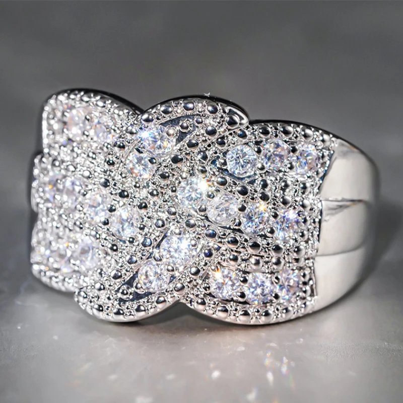Huitan Bezaubernder Damenring mit Kreuz-Design, wunderschöner, voller, heller CZ-Stein, Party-Damen-Finger-Hochzeitsaccessoires, eleganter, trendiger Schmuck – Detail 8