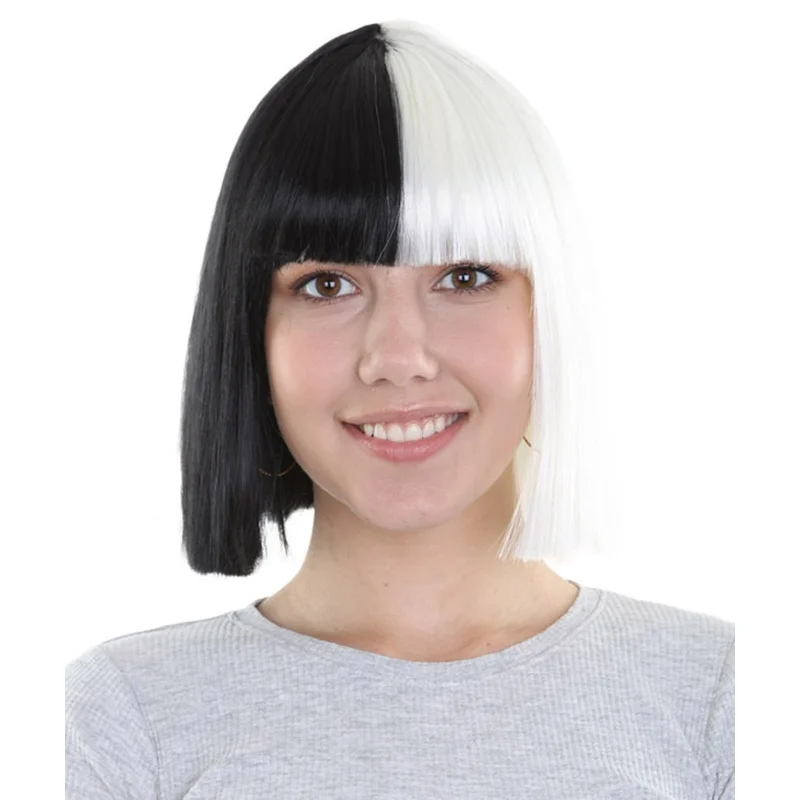 Black White Bangs Wig Inspired by Sia Costume Pop Star Hair Cosplay Party Fun