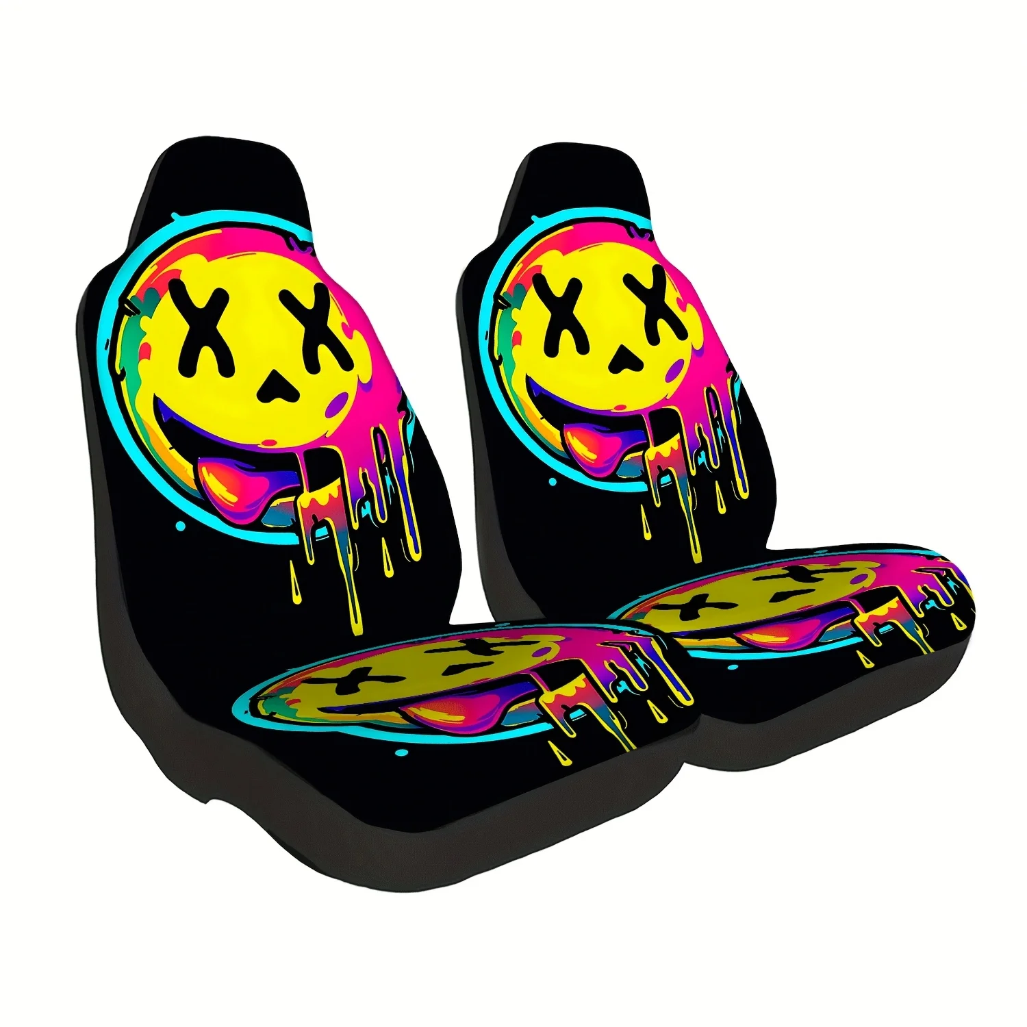 Set Of 2 Dissolving Smiley Face Pattern Car Seat Covers, Suitable For Front Seats, Easy To Install And Clean, Compatible With Ca