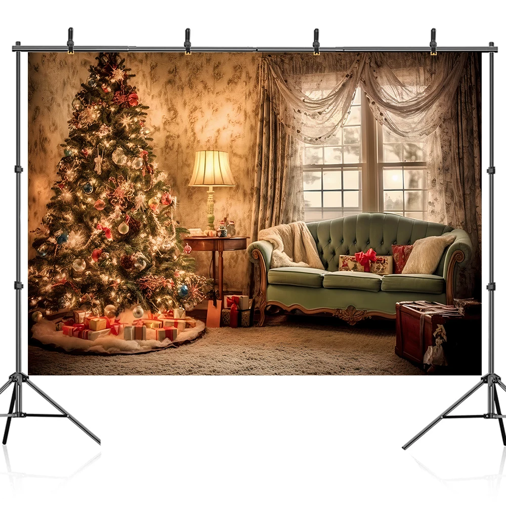 Bonvvie Christmas Photography Background Window Fireplace Xmas Tree Gift Family Party Decor Baby Portrait Backdrop Photo Studio