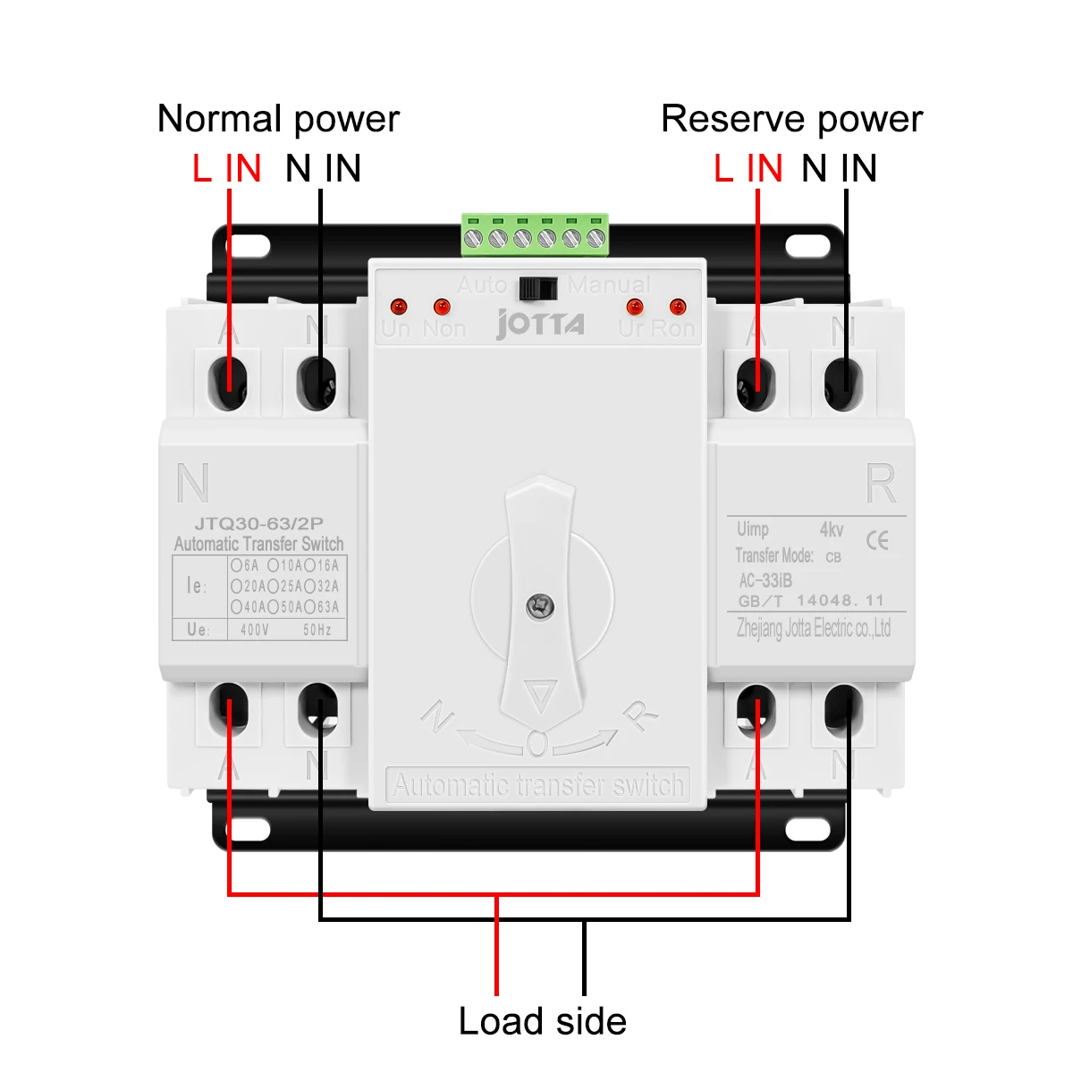 Jotta ATS Dual Power Automatic Transfer Switch Changeover Switch Circuit Breaker MCB AC 230V 2P 63A 125A