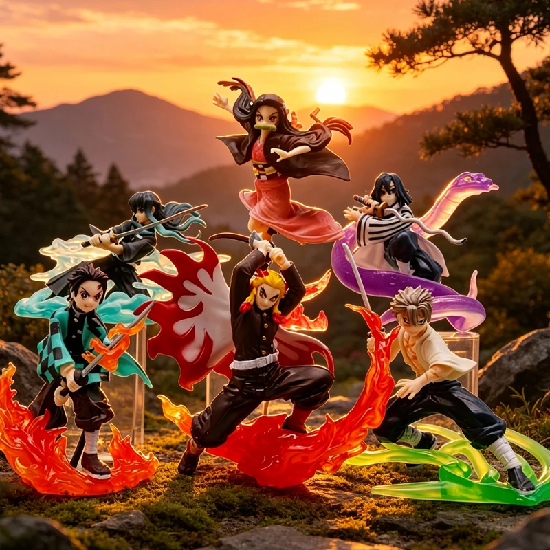 Neues Modell Anime-Figur Kamado Tanjiro Kampfszenen-Version Charaktere Nezuko/Zenitsu Statue PVC-Modell Sammlerstück Spielzeug & Geschenk