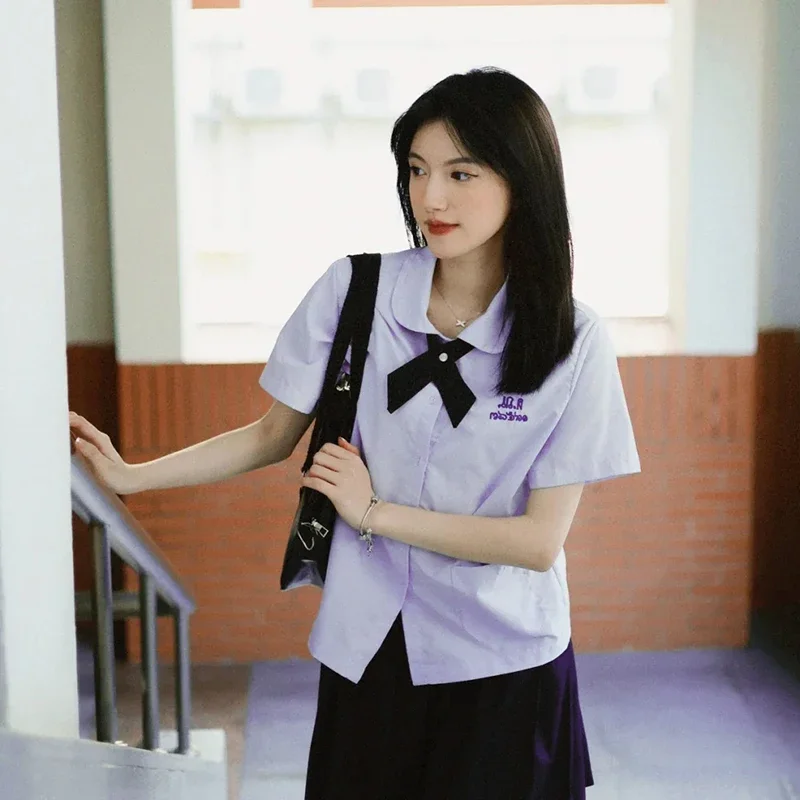 Thailand Uniform Skirt Set Cosplay JK Uniform Student Costume Round Neck Shirt Girl Pleated Skirt School Clothes Thai College