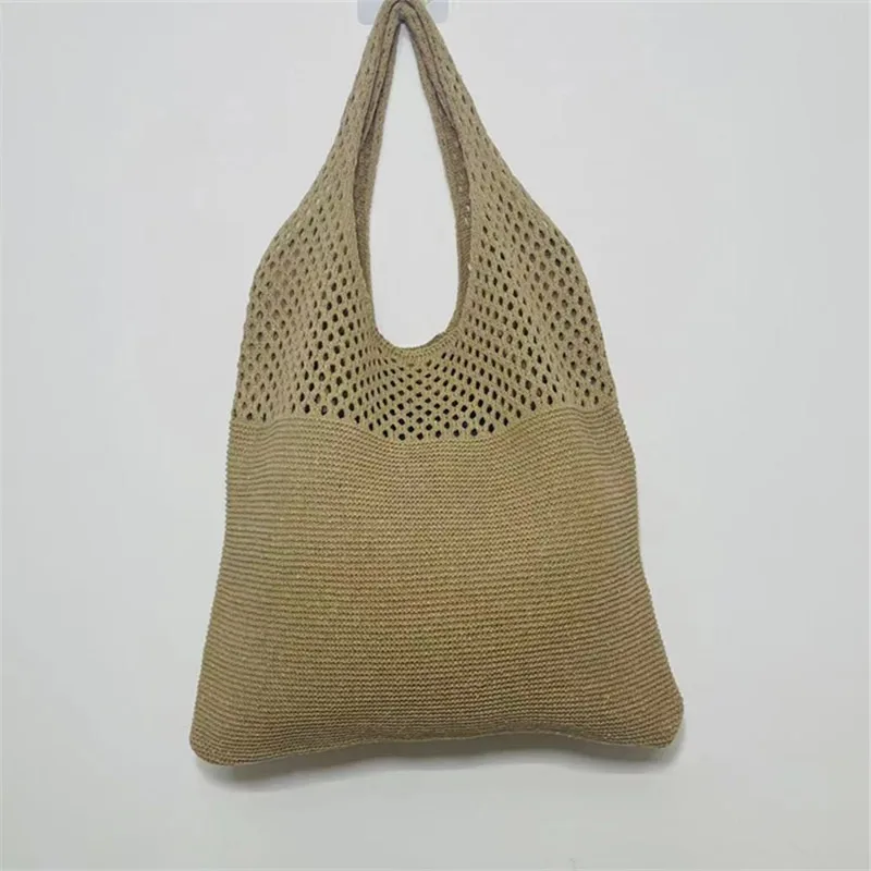 Ästhetische, ausgehöhlte Häkel tasche, Umhängetasche mit großer Kapazität, einfache gestrickte Einkaufstasche für Frauen – Detail 16