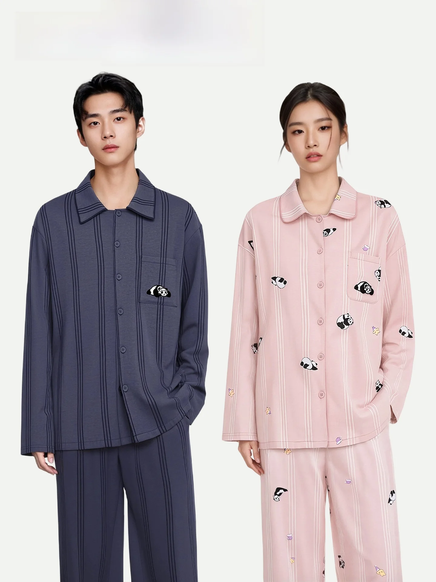 

PinkBread Couples Sleepwear Long Sleeve Cotton Home Clothes Spring Autumn Style Cartoon Home Suit Soft Comfortable Breathable
