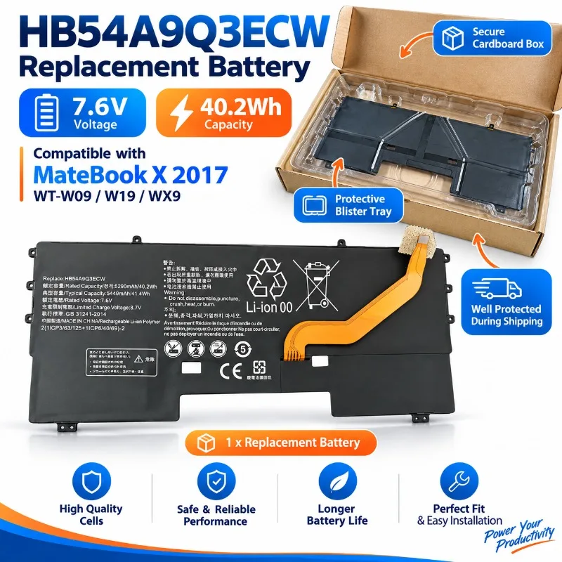 For Huawei MateBook X 2017 Laptop Battery HB54A9Q3ECW WT-W09 WT-W19 WT-WX9 High Capacity Replacement Notebook Battery