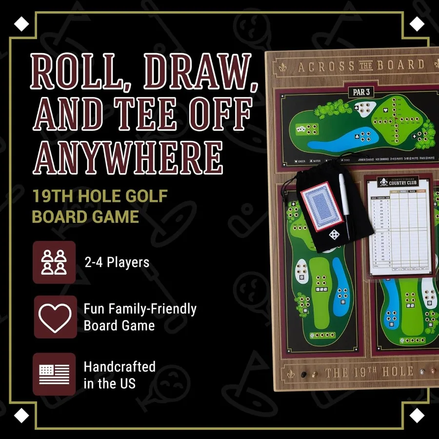 호두나무로 만든 19홀 골프 보드 게임, 2명 이상의 플레이어용, 실내 및 실외 가족 활동에 이상적