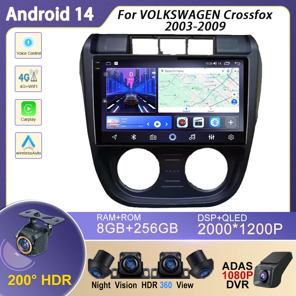 

Android 14 For VOLKSWAGEN Crossfox 2003-2009 Auto Car Radio Multimedia Player Auto Radio GPS Navigation BT Head Unit CPU screen
