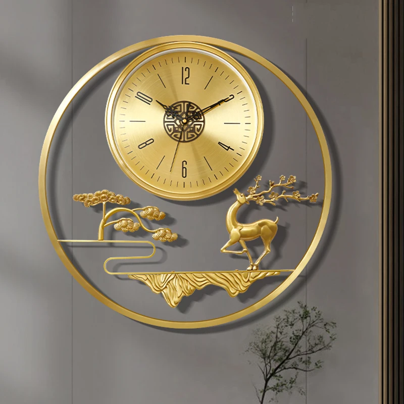 Wall Clock Luxury Modern Chinese Style Brass Living Room Foyer Decor High-End Golden Wall Clock