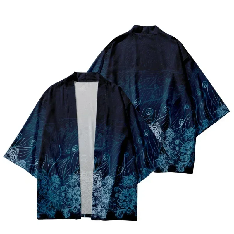 

Black Kimono Cardigan Women Men Japanese Obi Male Yukata Men's Haori Japanese Wave Carp Print Coat Traditional Japan Clothing