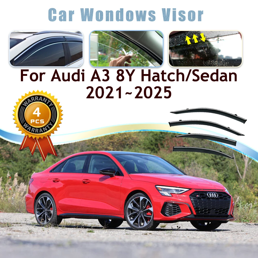 

For Audi A3 8Y 2021~2025 Hatchback Sedan Car Window Visors Waterproof Rain Sun Snow Guard Deflector Windshields Auto Accessories