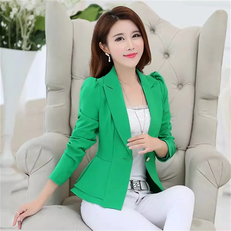 ﻿ Spring Outfit New Long Sleeved Suit Jacket Women\'s Jacket Korean Slim Fit Ruffled Edge Blazer Women\'s Short Solid Colored Suit