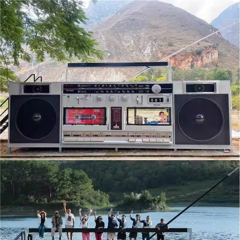 Retro Radio Station Type Recorder Shaped Food Market Car for Night Economy Pedestrian Street Interactive Dining Bar Restaurant