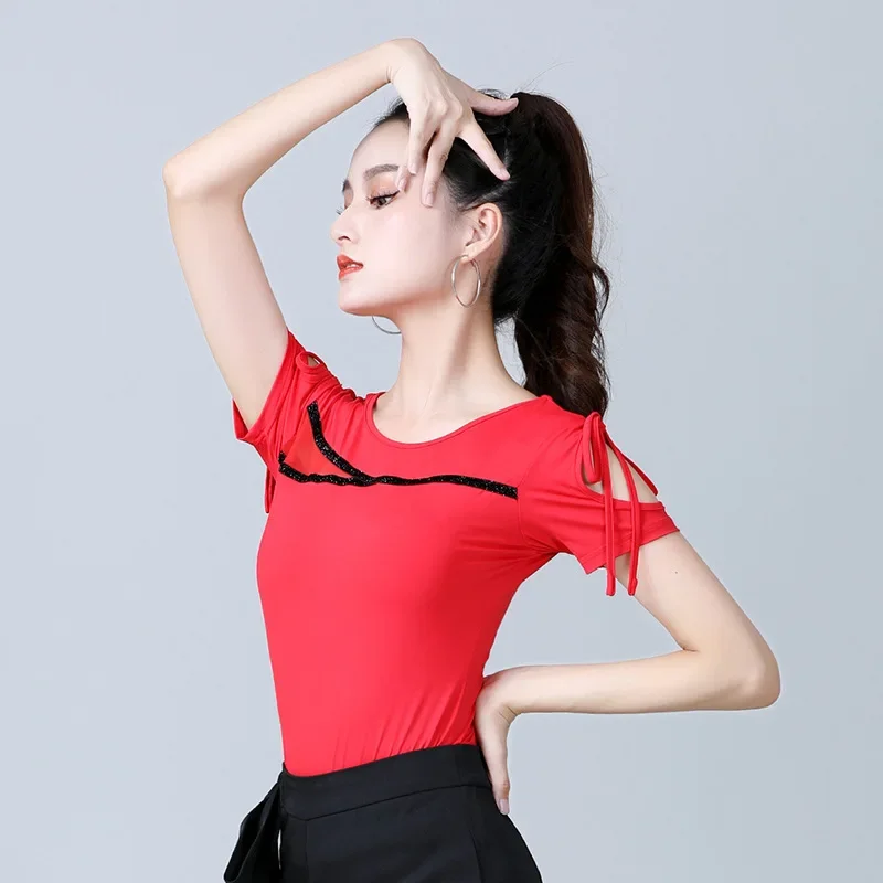 Adult Sexy Latin Dance Practice Clothes Female Summer Short Sleeve Tops Modern Ballroom Stage Performance Training Costumes