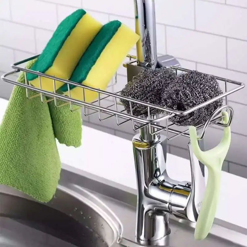 Kitchen Faucet Sponge Stainless Steel Bracket Shower Towel Rack Soap Box Sink Storage Rack to Store Bathroom Sponge Soap Brush