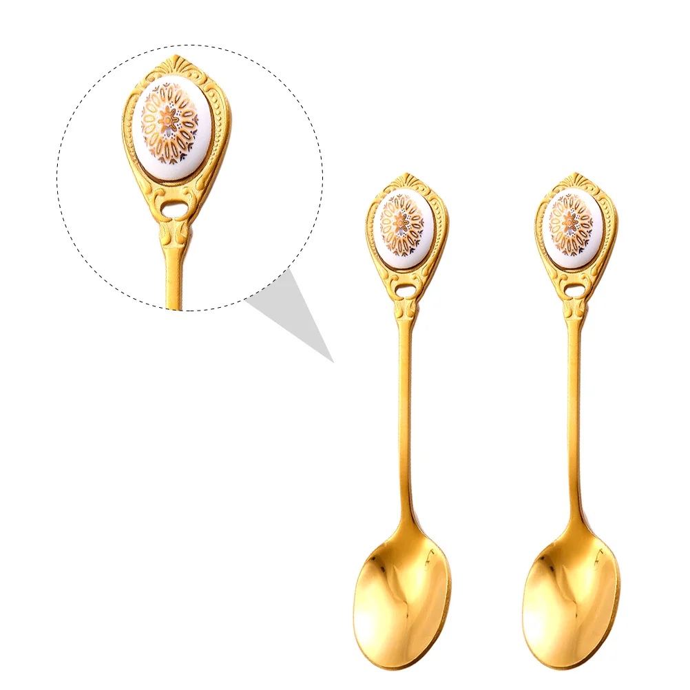 

2Pcs High-Quality Stainless Steel Coffee Spoons Mirror Polishing Process Comfortable Long Handle for Bar and Shop