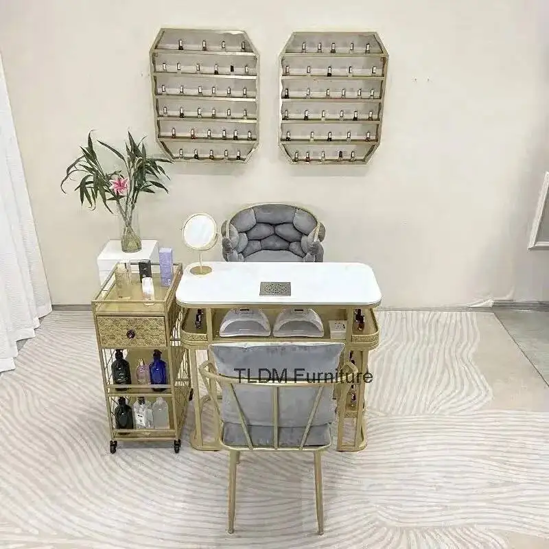 and Manicure Vacuum European Tables Salon Furniture Wrought Tables with Iron Cleaner Nail Table Professional Chair Nail Set