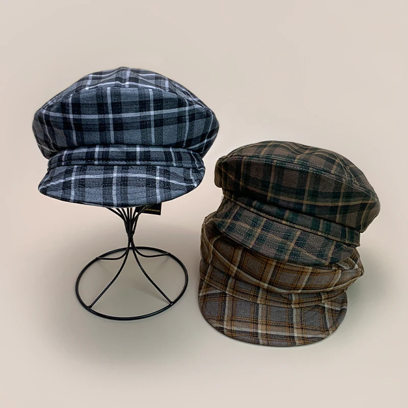 

Color Block British Plaid Octagonal Hats New Women Retro Breathable Classical Sunshade Casual Beret Caps Versatile ins Fashion