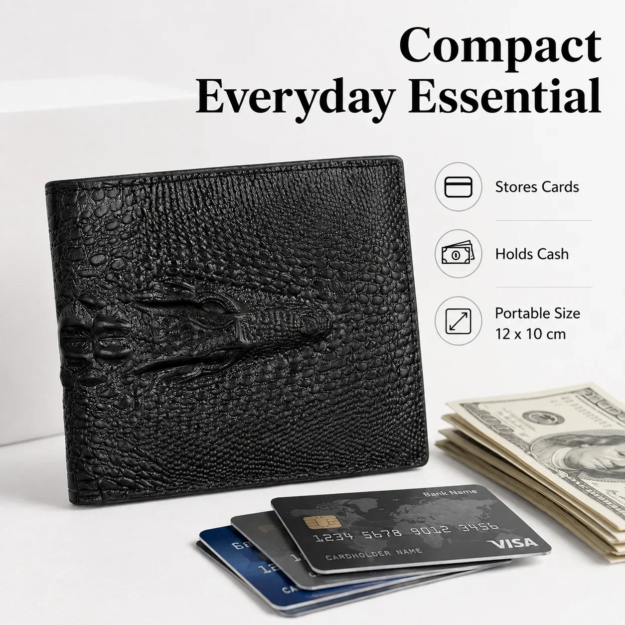 Luxury Crocodile Texture Men's Wallet, PU Leather Bifold with Multiple Card Slots and Cash Compartment